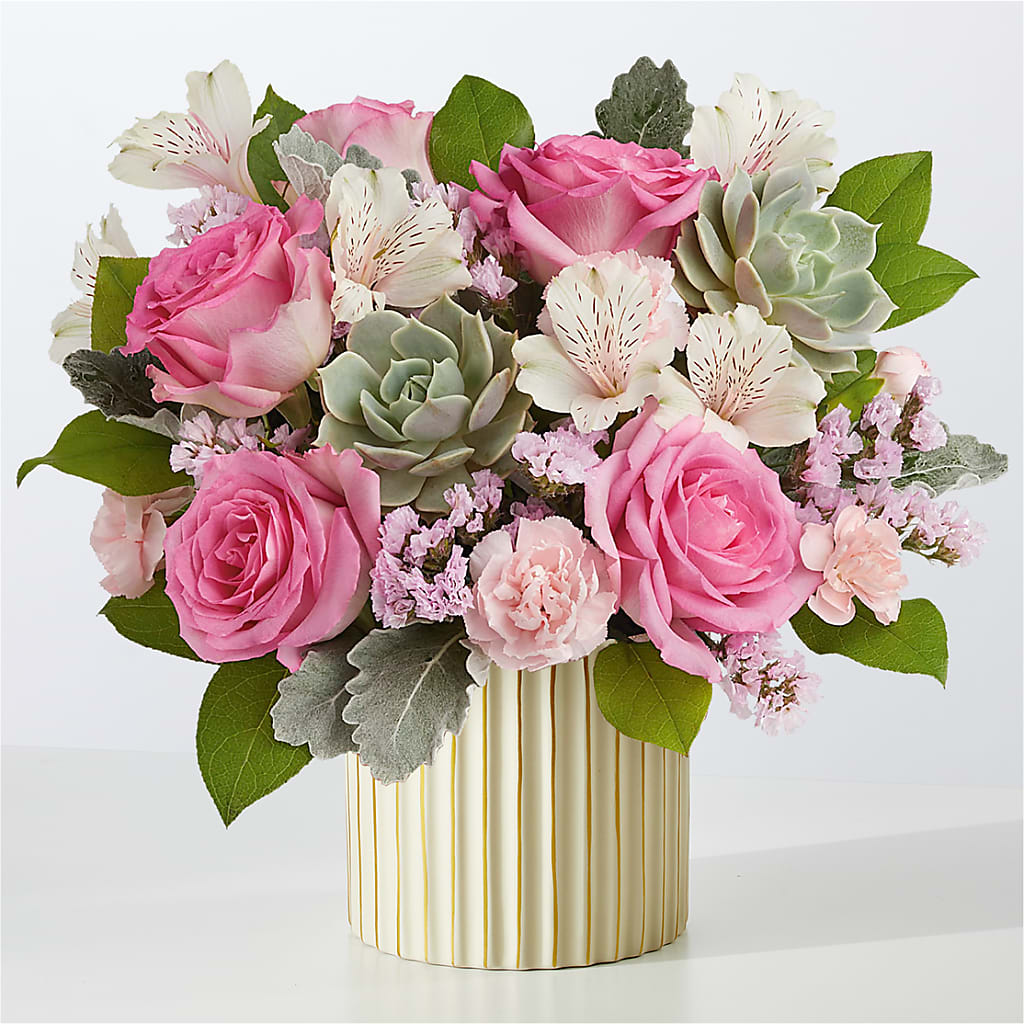 Dusty Rose Bouquet with Ivory Vase – The Love Bug Flowers, Timmins ON