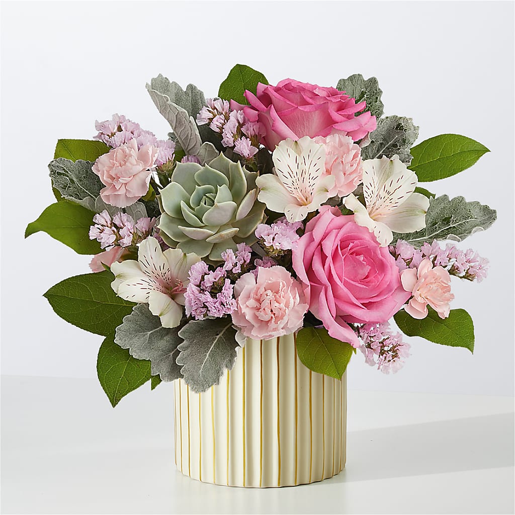 Dusty Rose Bouquet with Ivory Vase – The Love Bug Flowers, Timmins ON