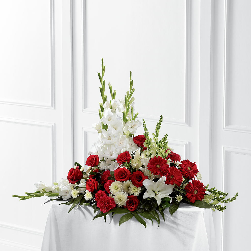 Crimson & White Arrangement – The Love Bug Flowers, Timmins ON