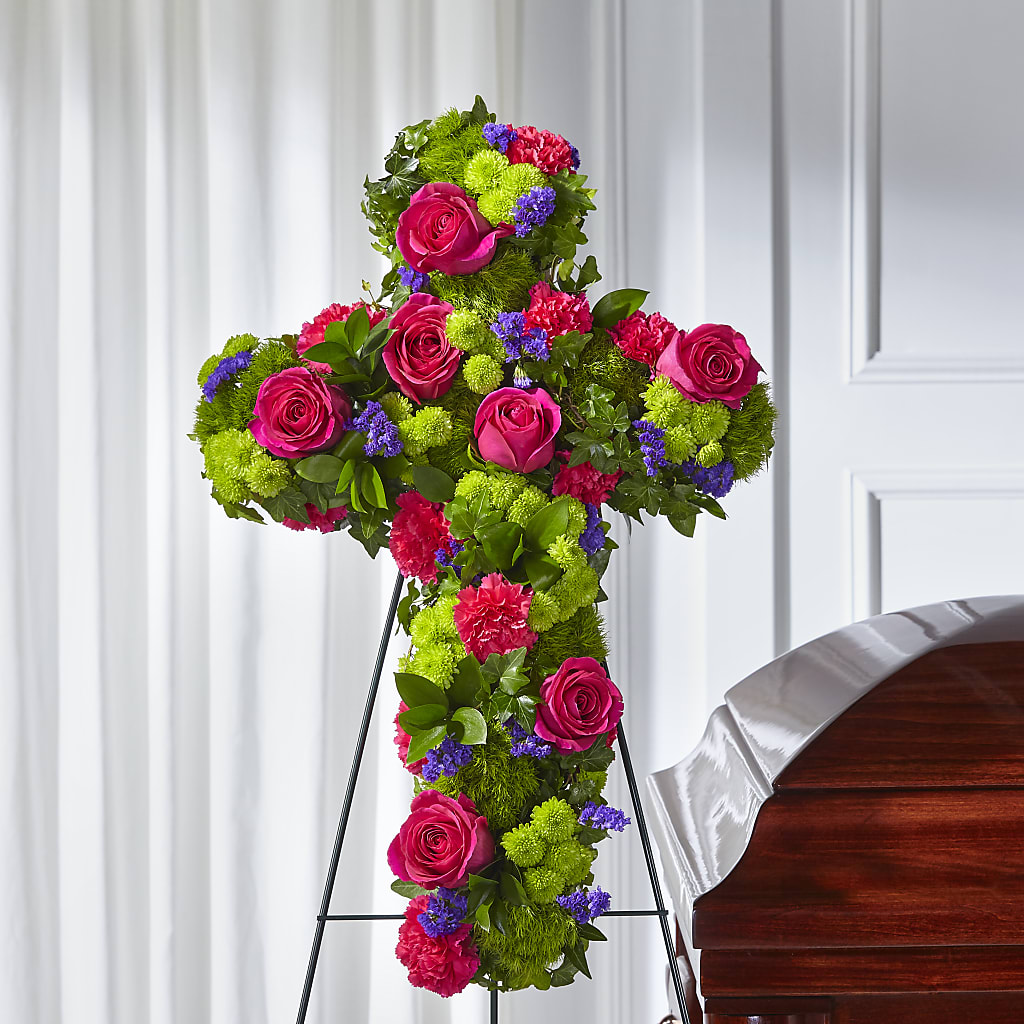 Tribute Rose Floral Cross – The Love Bug Flowers, Timmins ON