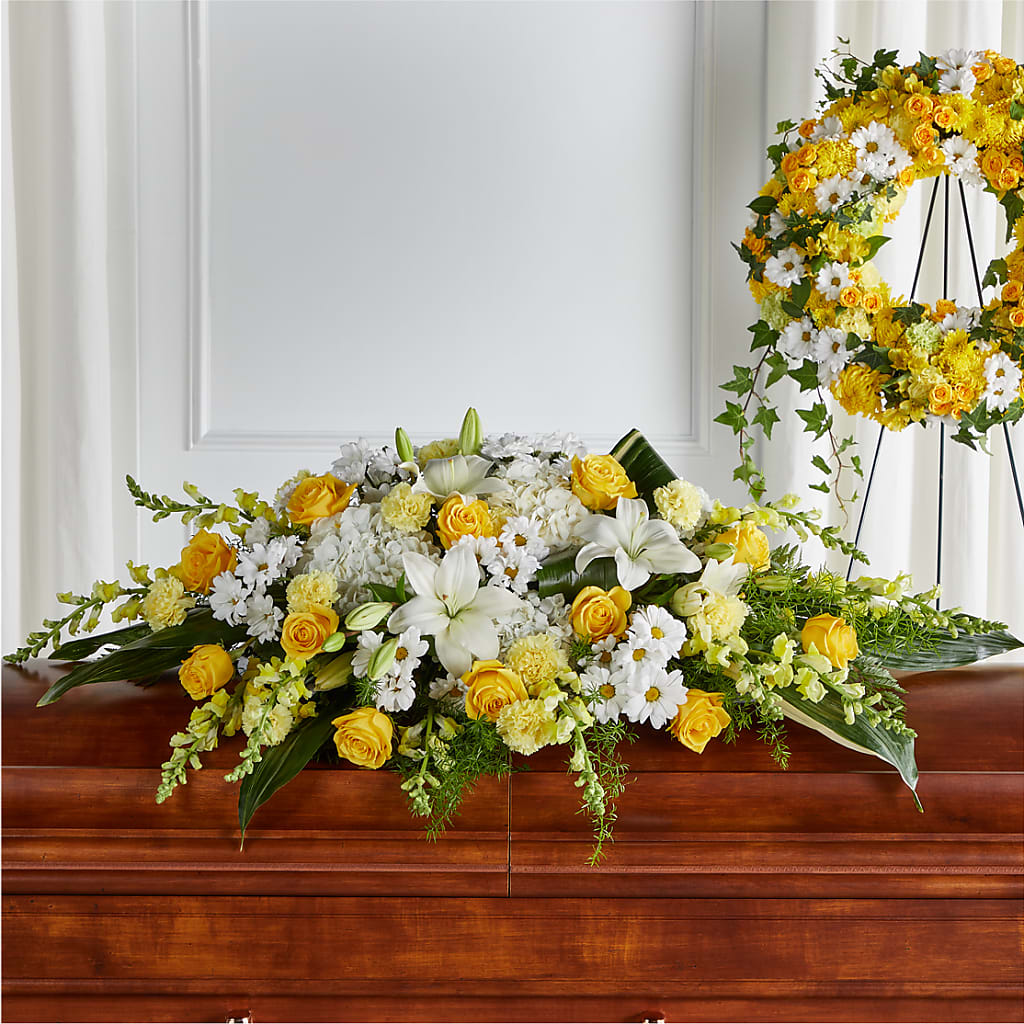 Golden Harmony Casket Spray – The Love Bug Flowers, Timmins ON