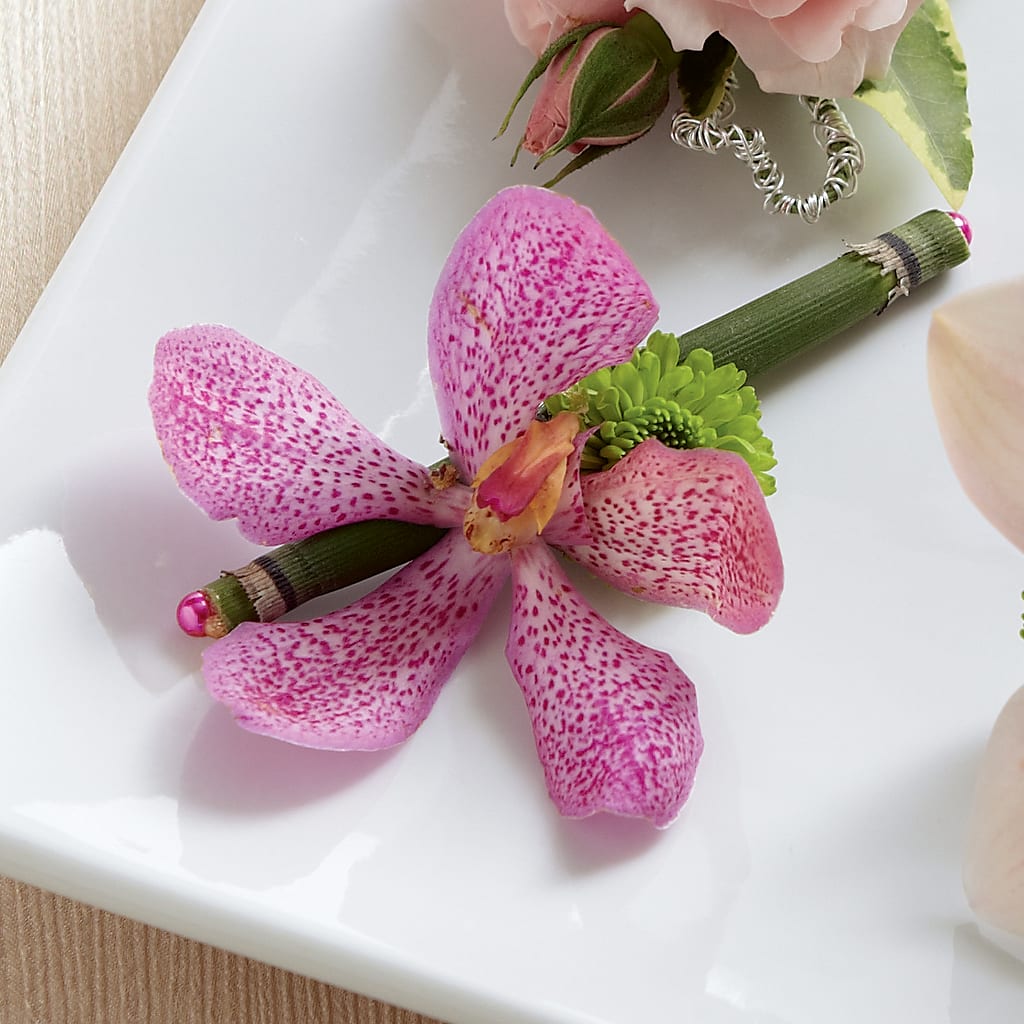 Pink Mokara Boutonniere – The Love Bug Flowers, Timmins ON